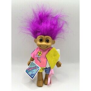 Vintage Troll By Russ Travis Purple Hair Brown Eyes Yellow Shirt Retro 1980s